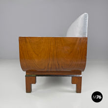 Load image into Gallery viewer, Sofa in wood and light blue pastel velvet, 1930s
