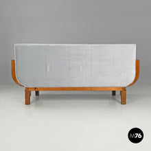 Load image into Gallery viewer, Sofa in wood and light blue pastel velvet, 1930s
