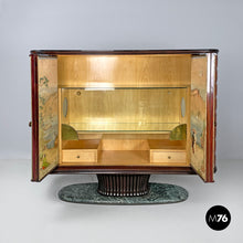 Load image into Gallery viewer, Wood and green marble bar cabinet with Japanese style painting, 1940s
