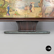 Load image into Gallery viewer, Wood and green marble bar cabinet with Japanese style painting, 1940s
