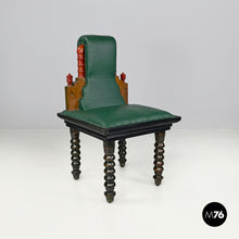 Load image into Gallery viewer, Green leather chairs with wooden decorations, 1930s
