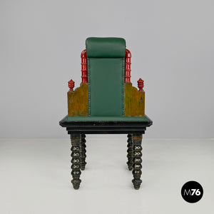 Green leather chairs with wooden decorations, 1930s