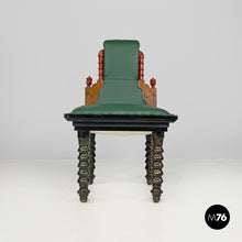 Load image into Gallery viewer, Green leather chairs with wooden decorations, 1930s
