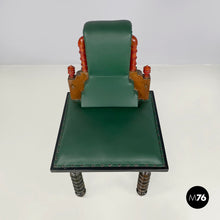 Load image into Gallery viewer, Green leather chairs with wooden decorations, 1930s
