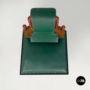 Green leather chairs with wooden decorations, 1930s