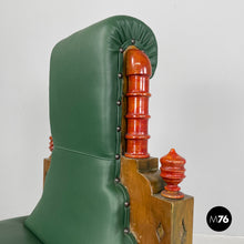 Load image into Gallery viewer, Green leather chairs with wooden decorations, 1930s
