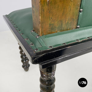 Green leather chairs with wooden decorations, 1930s