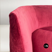 Charger l&#39;image dans la galerie, Cherry velvet and brass curved sofa, 1950s
