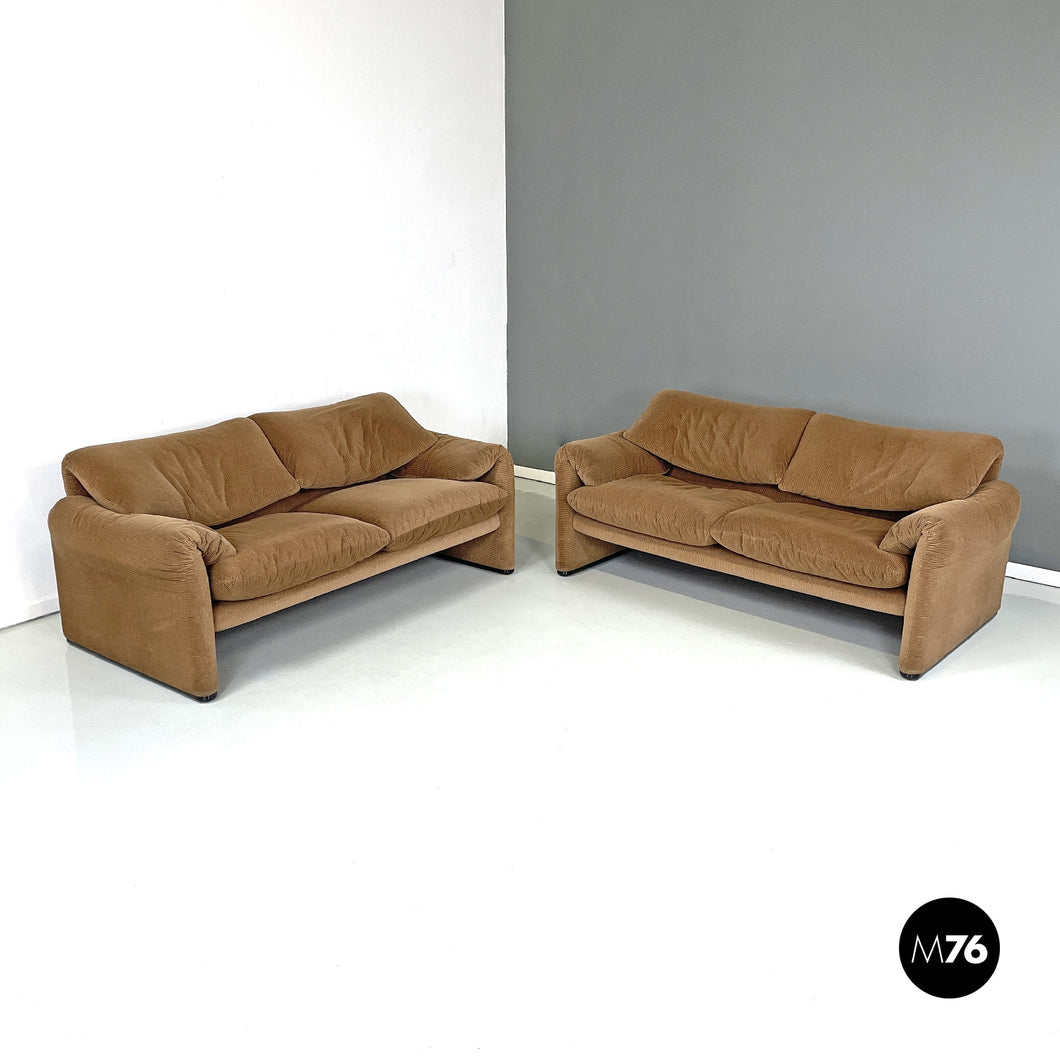 Brown sofas Maralunga by Vico Magistretti for Cassina, 1973