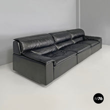 将图片加载到图库查看器，Black leather sofa Bogo by Carlo Bartoli Rossi for Albizzate, 1970s
