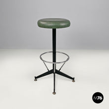 Load image into Gallery viewer, High stool in green faux leather and black metal, 1960s
