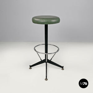 High stool in green faux leather and black metal, 1960s