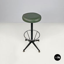 Load image into Gallery viewer, High stool in green faux leather and black metal, 1960s
