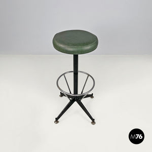 High stool in green faux leather and black metal, 1960s