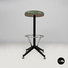 Load image into Gallery viewer, High stool in green faux leather and black metal, 1960s
