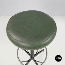 Load image into Gallery viewer, High stool in green faux leather and black metal, 1960s
