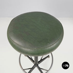 High stool in green faux leather and black metal, 1960s