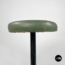 Load image into Gallery viewer, High stool in green faux leather and black metal, 1960s
