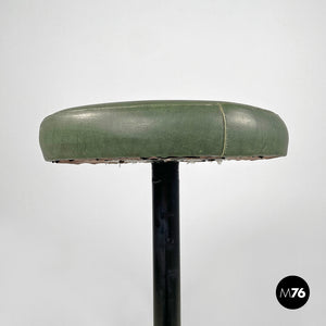 High stool in green faux leather and black metal, 1960s