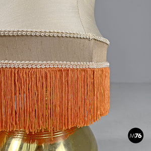 Brass table lamps with beige shade and orange fringes, 1980s