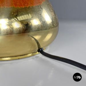 Brass table lamps with beige shade and orange fringes, 1980s