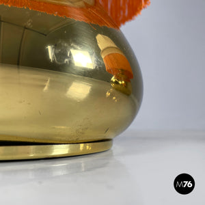 Brass table lamps with beige shade and orange fringes, 1980s