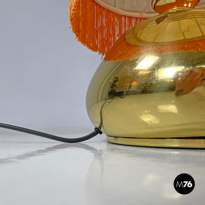 Brass table lamps with beige shade and orange fringes, 1980s