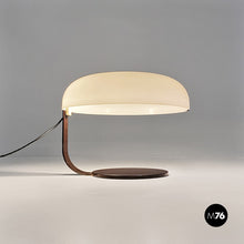 将图片加载到图库查看器，Brown metal and white plastic table lamp, 1970s
