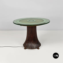 Carica l&#39;immagine nel visualizzatore di Gallery, Art Deco round, glass and wooden coffee table with light, 1930s
