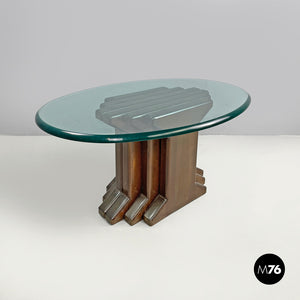 Oval coffee table with wooden base, 1970s