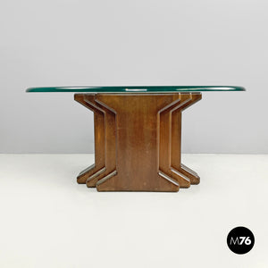 Oval coffee table with wooden base, 1970s