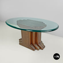Load image into Gallery viewer, Oval coffee table with wooden base, 1970s
