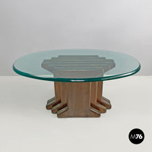 Load image into Gallery viewer, Oval coffee table with wooden base, 1970s
