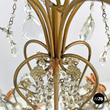 Load image into Gallery viewer, Chandelier in pink and clear glass and brass, early 1900s
