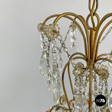 Load image into Gallery viewer, Chandelier in pink and clear glass and brass, early 1900s
