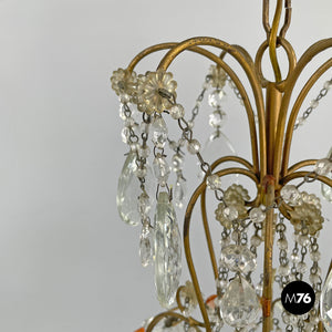 Chandelier in pink and clear glass and brass, early 1900s