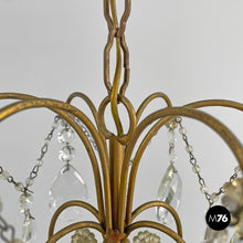 Load image into Gallery viewer, Chandelier in pink and clear glass and brass, early 1900s
