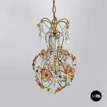 Load image into Gallery viewer, Chandelier in pink and clear glass and brass, early 1900s
