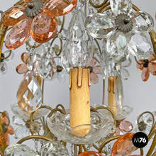 Load image into Gallery viewer, Chandelier in pink and clear glass and brass, early 1900s
