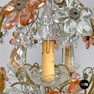 Chandelier in pink and clear glass and brass, early 1900s