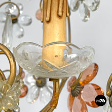 Load image into Gallery viewer, Chandelier in pink and clear glass and brass, early 1900s
