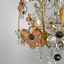 Load image into Gallery viewer, Chandelier in pink and clear glass and brass, early 1900s
