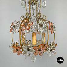 Load image into Gallery viewer, Chandelier in pink and clear glass and brass, early 1900s
