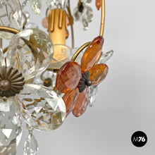 Load image into Gallery viewer, Chandelier in pink and clear glass and brass, early 1900s
