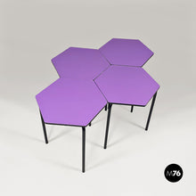 Carica l&#39;immagine nel visualizzatore di Gallery, Set of four hexagonal violet bar tables, 1960s
