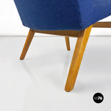 将图片加载到图库查看器，Danish blue cotton and beech armchair, 1960s
