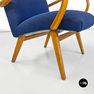 Danish blue cotton and beech armchair, 1960s