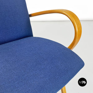 Danish blue cotton and beech armchair, 1960s