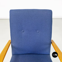 将图片加载到图库查看器，Danish blue cotton and beech armchair, 1960s
