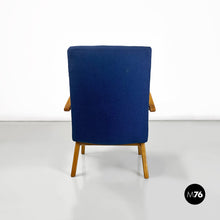 将图片加载到图库查看器，Danish blue cotton and beech armchair, 1960s
